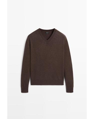 마시모두띠 100% 캐시미어 브이넥 니트 스웨터 5603/565 TOBACCO BROWN
