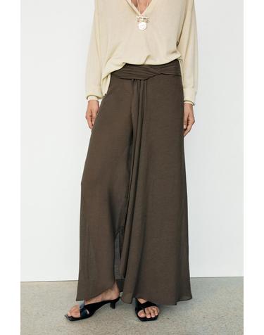 마시모두띠 세미시스루 린넨 혼방 스커트 팬츠 5018/759 BROWN
