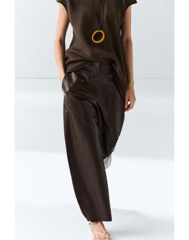 마시모두띠 레더 배럴핏 팬츠 5376/695 BROWN
