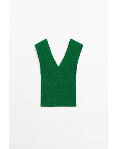 마시모두띠 코튼 혼방 브이넥 니트 탑 5701/514 GREEN