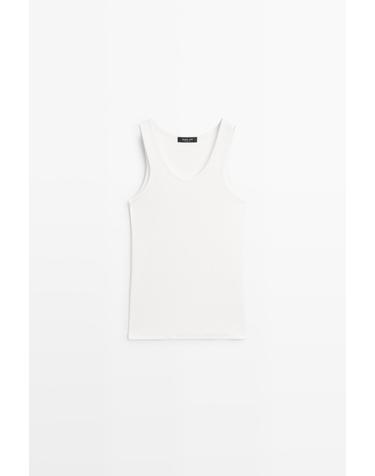 마시모두띠 코튼 혼방 브이넥 민소매 티셔츠 6611/250 WHITE