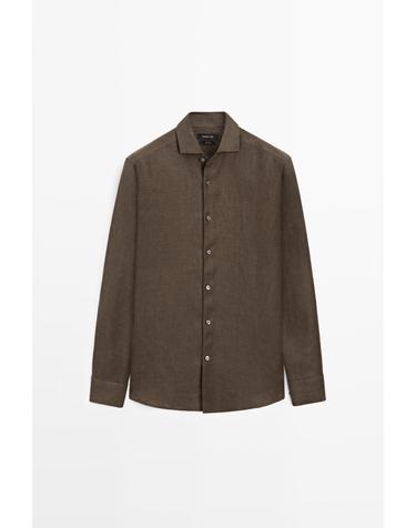 마시모두띠 100% 린넨 긴팔 셔츠 1965/276 BROWN
