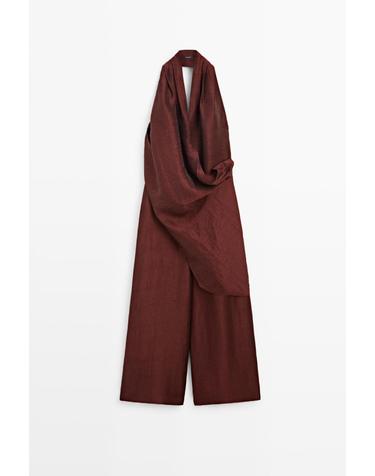 마시모두띠 드레이프 홀터넥 와이드 점프수트 6672/509 BURGUNDY