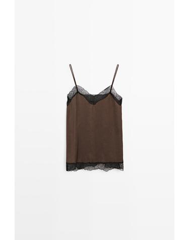 마시모두띠 레이스 트림 민소매 캐미솔 탑 5164/664 BROWN MARL