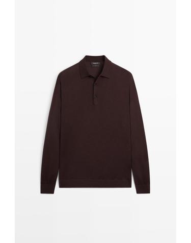 마시모두띠 100% 메리노 울 니트 폴로 스웨터 1301/210 BURGUNDY
