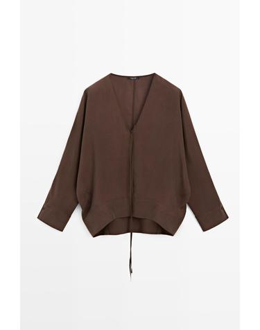 마시모두띠 플루이드 브이넥 타이 블라우스 5166/866 BROWN