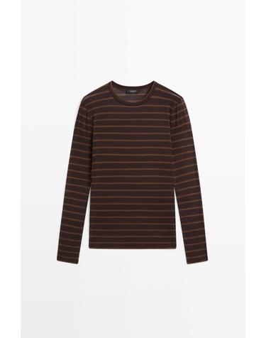 마시모두띠 스트라이프 크루넥 긴팔 티셔츠 6845/220 BROWN