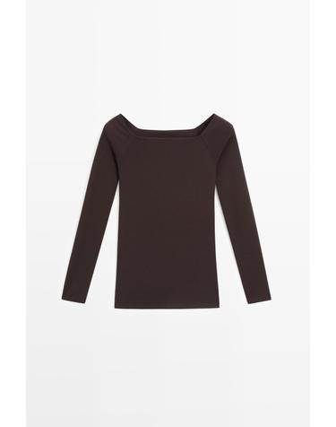 마시모두띠 스트레치 슬림핏 긴팔 탑 6291/578 BROWN