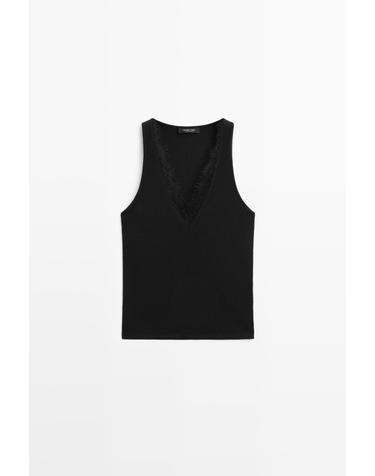 마시모두띠 브이넥 레이스 트림 캐미솔 탑 6813/918 BLACK