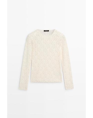 마시모두띠 레이스 라운드넥 긴팔 티셔츠 6847/203 CREAM