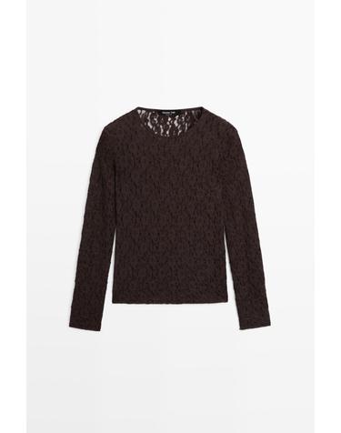 마시모두띠 레이스 라운드넥 긴팔 티셔츠 6847/203 BROWN
