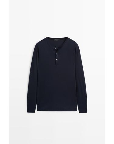 마시모두띠 100% 코튼 헨리넥 긴팔 티셔츠 0778/176 NAVY BLUE