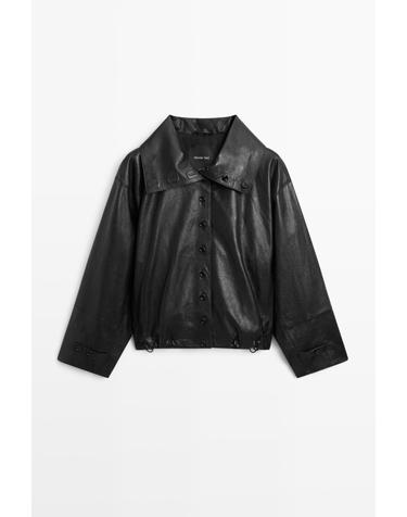 마시모두띠 나파 레더 버튼 디테일 봄버 자켓 4715/675 BLACK