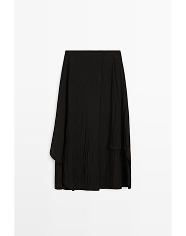마시모두띠 비대칭 패널 플리츠 미디 스커트 5287/508 BLACK