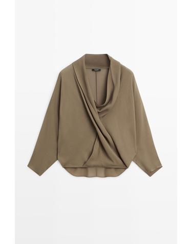 마시모두띠 드레이프 서플리스넥 블라우스 5190/590 DARK KHAKI