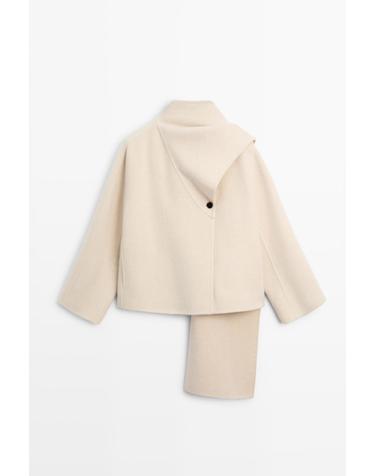 마시모두띠 스카프 디테일 울 숏 코트 6408/712 OFF WHITE