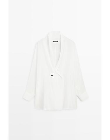 마시모두띠 100% 실크 턱시도 스타일 자켓 5165/541 OFF WHITE