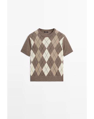 마시모두띠 다이아몬드 패턴 크루넥 반팔 스웨터 5612/528 TAUPE GREY