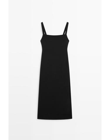 마시모두띠 스트랩 스퀘어넥 미디 원피스 6648/511 BLACK