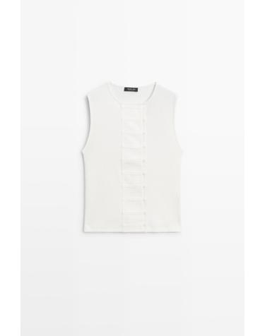 마시모두띠 면 혼방 빕 디테일 민소매 티셔츠 6615/918 OFF WHITE