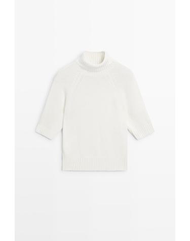 마시모두띠 하이넥 코튼 반팔 니트 스웨터 5853/515 WHITE