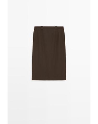 마시모두띠 울 블렌드 스트레이트 미디 스커트 5295/512 BROWN