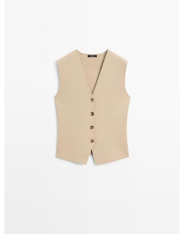 마시모두띠 버튼 디테일 니트 브이넥 베스트 5608/530 BEIGE