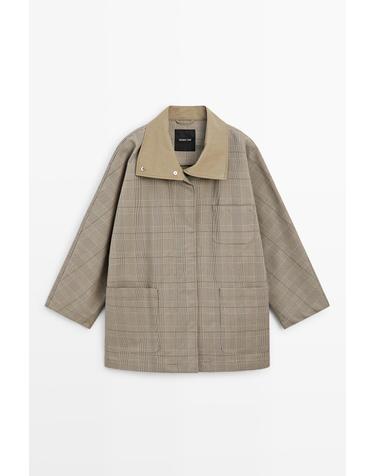 마시모두띠 체크 하이넥 오버핏 자켓 6730/855 KHAKI