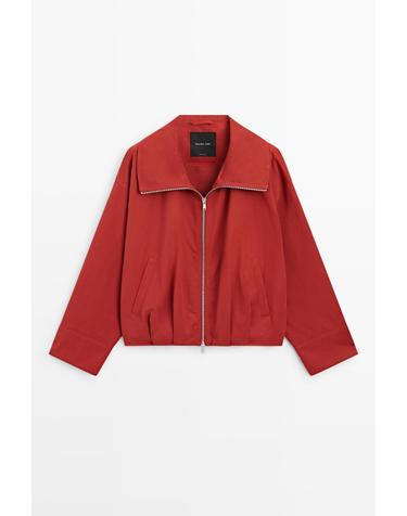 마시모두띠 코튼 혼방 셔링 봄버 자켓 6713/730 DARK PINK