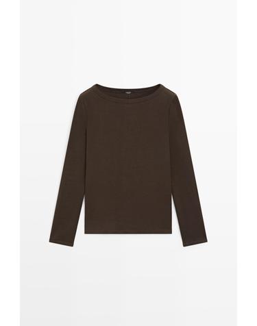 마시모두띠 보트넥 순면 긴팔 티셔츠 6243/810 BROWN
