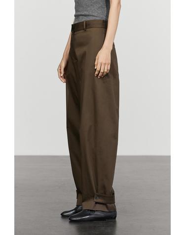 마시모두띠 버튼 헴 와이드 코튼 팬츠 5041/502 MOLE BROWN