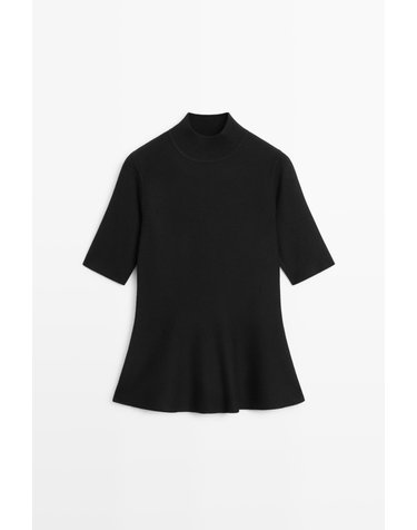 마시모두띠 페플럼 하이넥 반팔 니트 탑 5737/543 BLACK