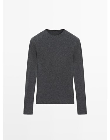 마시모두띠 슬림핏 립 하이넥 울 혼방 니트 스웨터 5674/583 ANTHRACITE GREY