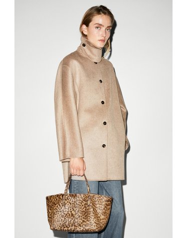 마시모두띠 멜란지 하이넥 울 혼방 숏 코트 6406/707 TAUPE GREY