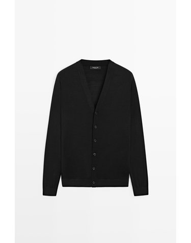 마시모두띠 메리노 울 브이넥 버튼업 가디건 1311/210 BLACK