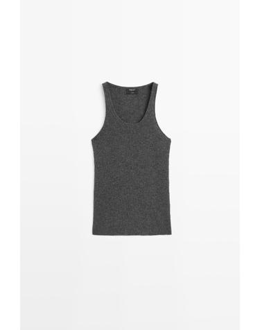 마시모두띠 100% 캐시미어 립 니트 민소매 탑 5712/565 ANTHRACITE GREY