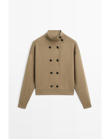 마시모두띠 코튼 더블브레스트 하이넥 가디건 5911/563 WASHED