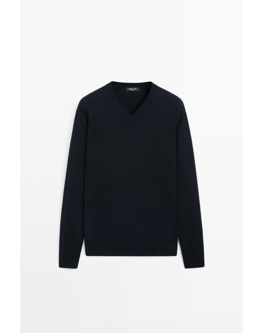 마시모두띠 V넥 실크 캐시미어 니트 스웨터 1420/227 NAVY BLUE