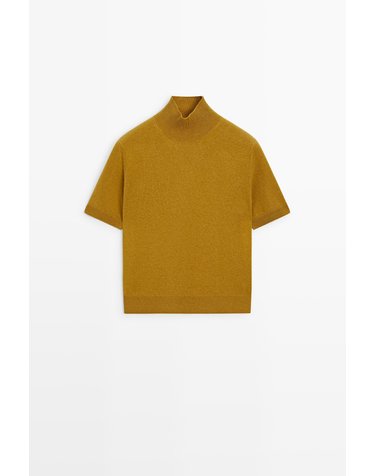 마시모두띠 울 캐시미어 하이넥 반팔 니트 스웨터 5637/593 MUSTARD YELLOW
