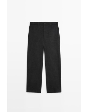 마시모두띠 울 100% 스트라이프 와이드 팬츠 0142/008 ANTHRACITE GREY
