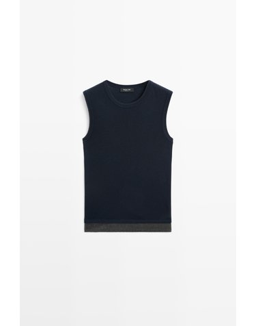 마시모두띠 울 혼방 더블 민소매 티셔츠 6887/574 NAVY BLUE