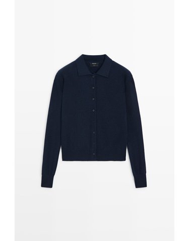 마시모두띠 100% 캐시미어 폴로 버튼 가디건 5910/565 NAVY BLUE
