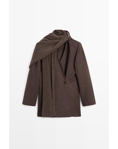 마시모두띠 울 블렌드 스카프 숏 코트 6413/717 BROWN