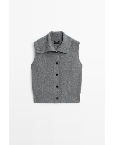마시모두띠 울 100% 칼라넥 니트 베스트 5730/596 DARK GREY
