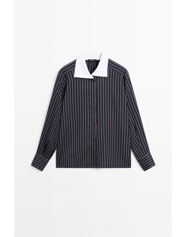 마시모두띠 스트라이프 배색 칼라 긴팔 셔츠 5165/565 NAVY BLUE