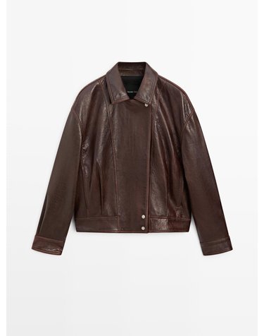 마시모두띠 나파 레더 플리츠 자켓 4794/654 BROWN