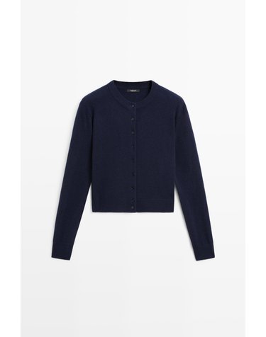 마시모두띠 울 캐시미어 버튼 크롭 가디건 5914/593 NAVY BLUE