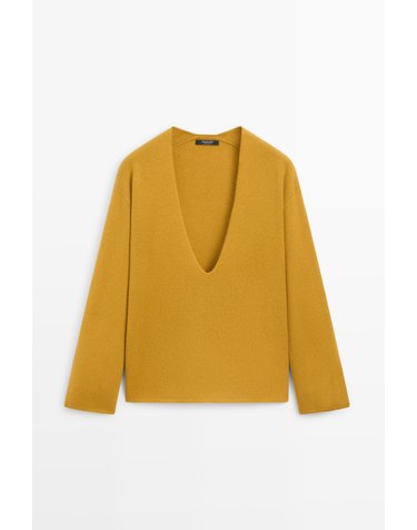마시모두띠 딥 브이넥 울 니트 스웨터 5712/594 MUSTARD YELLOW