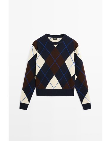 마시모두띠 울 100% 아가일 니트 스웨터 5652/595 NAVY BLUE
