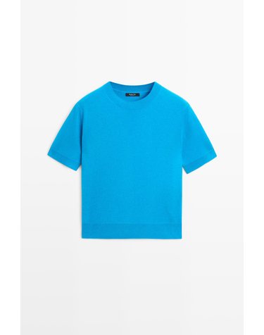 마시모두띠 울 혼방 크루넥 반팔 니트 스웨터 5639/593 TURQUOISE